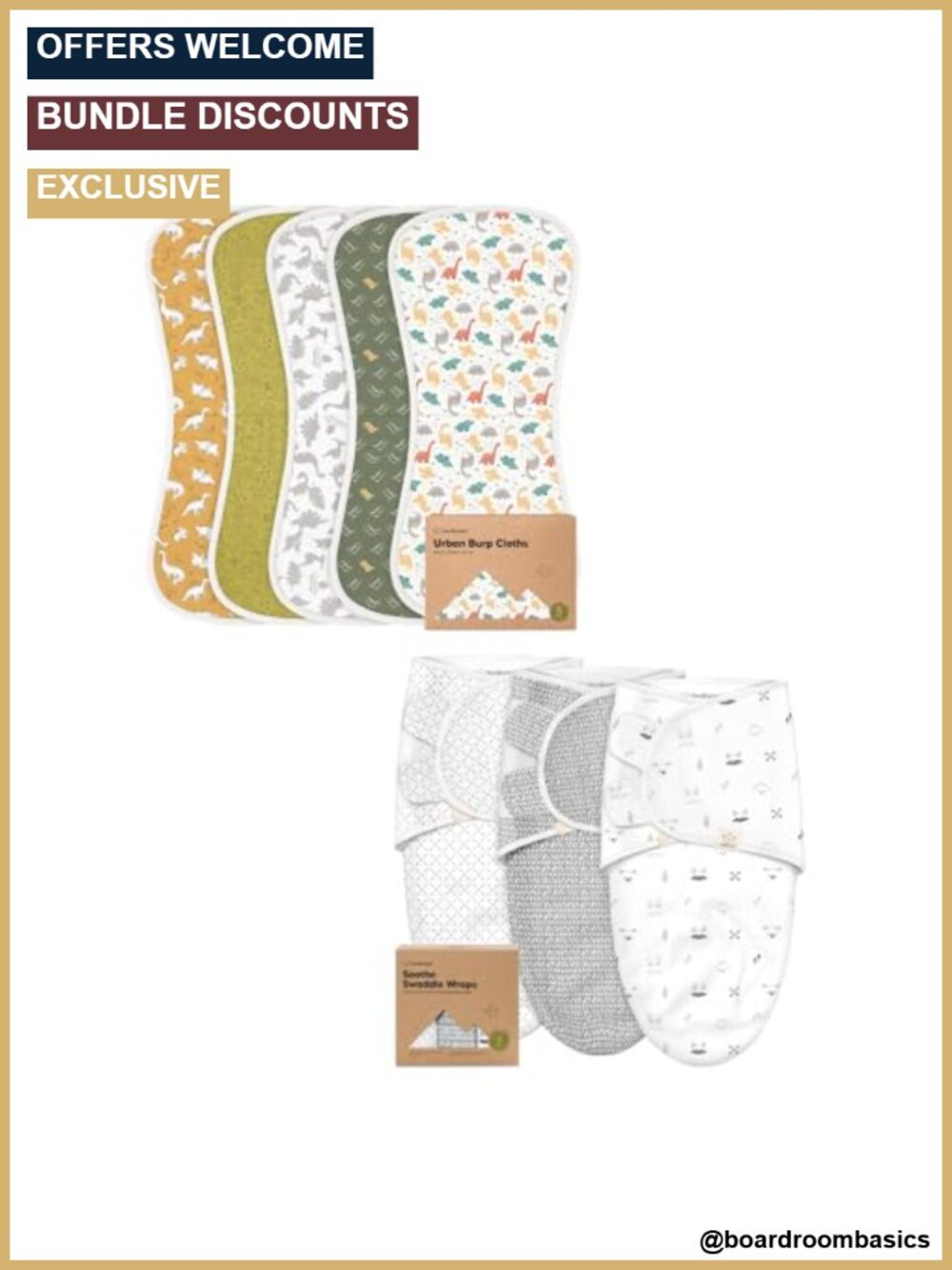 Baby Burp Cloths 5-Pack & 3-Pack Swaddle Sleep Sacks Cotton